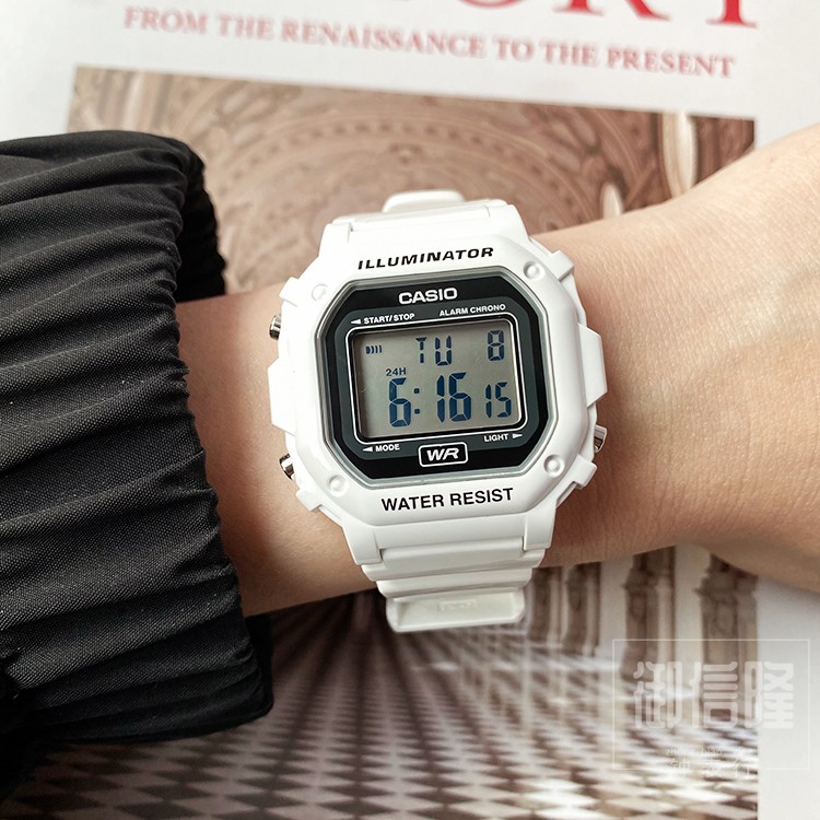 casio卡西欧f-108whc-7bcf马卡龙清新白小方块电子手表中性休闲
