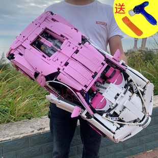 赛车兰博超跑V12黑武士积木男孩玩具 礼物55665粉色布加迪遥控拼装