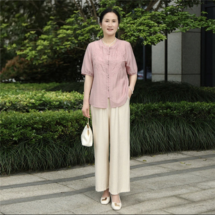 夏季 新中式 母亲节妈妈装 套装 洋气两件套 国风衬衫 中老年女人夏装