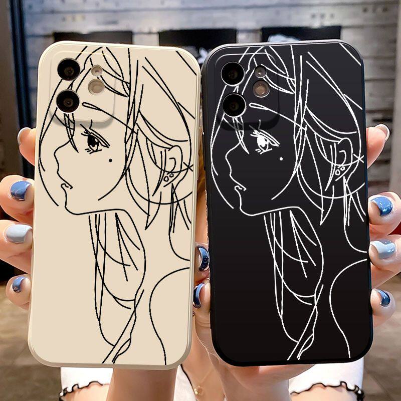 日韩卡通17PRO漫画二次元少女15简约iPhone16promax手机壳动漫14Pro线条女孩苹果8plus防摔12透