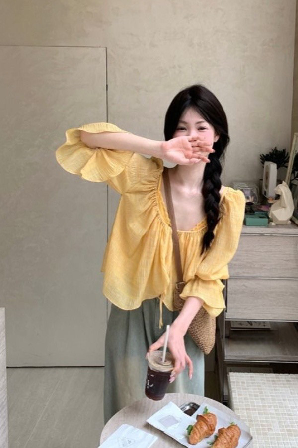 甜美白色蕾丝花边拼接衬衫2025春夏新款系带短款长袖法式衬衣上衣