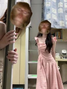 法式 连衣裙女2024夏季 新款 粉色气质收腰显瘦长裙子 甜美方领小飞袖