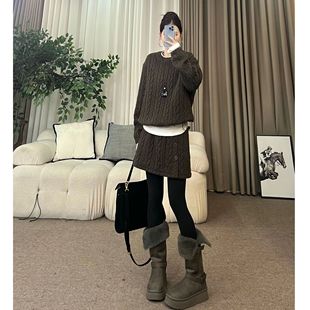 慵懒粗毛织上衣半身短裙套装 冬季 T563 温暖时光 王嘻嘻
