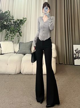 王嘻嘻【绒雪松语】冬季花边收腰针织修身微喇叭裤T591 T111