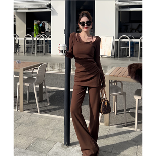 王嘻嘻【暮光融雪】冬季抓绒加厚假两件内搭套装冬装修身套装T495