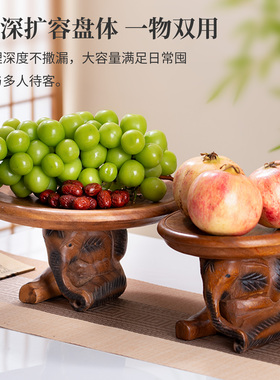 泰国进口木雕大象带盖圆形果盘