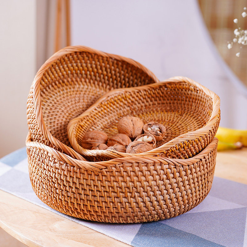 越南进口藤编收纳筐手工编织客厅家用水果篮茶几桌面零食收纳篮