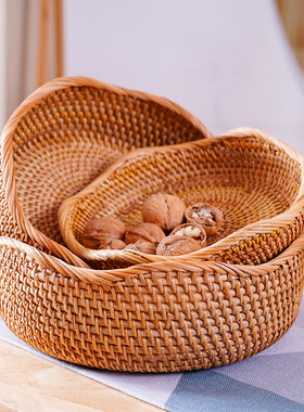 越南进口藤编收纳筐手工编织客厅家用水果篮茶几桌面零食收纳篮