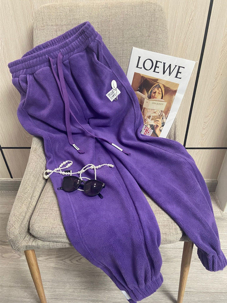 双面摇粒绒束脚运动裤女加绒加厚秋冬新款宽松显瘦羊羔绒休闲卫裤