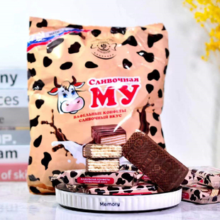 俄罗斯原装进口涅夫斯基牌五层大奶牛巧克力图层牛奶味威化零食