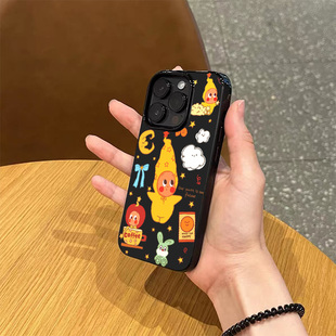 ins小众趣味卡通星星人手机壳适用苹果17promax新款 11全包防摔软 iPhone16亮黑色15pro硅胶14磨砂13超薄12女款