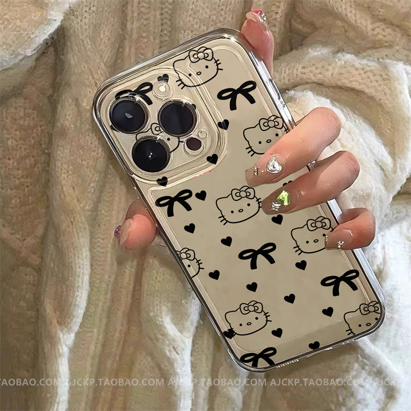 适用苹果15手机壳蝴蝶结kt猫