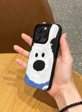 ins日韩满屏小白狗手机壳适用苹果17promax新款iPhone16pro亮黑色15硅胶14磨砂超薄13情侣12小众11全包软壳