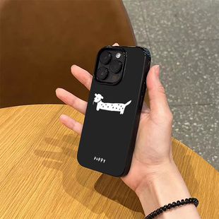韩系ins小众卡通斑点白狗手机壳适用苹果17promax新款 iPhone17亮黑色16硅胶15磨砂14情侣13可爱12全包防摔软