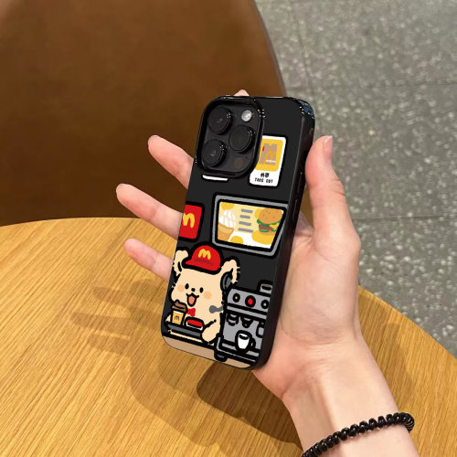 韩系ins风可爱卡通麦当劳黄狗手机壳适用苹果18promax新款iphone14黑色17pro磨砂13情侣12硅胶16全包防摔软壳