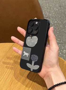 ins风小众简约日韩适用苹果17promax新款iPhone16pro亮黑色15软壳14磨砂13硅胶12轻薄11不撞款17全包防摔软壳