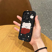 韩风ins秋冬围巾小熊手机壳适用苹果17promax新款 iphone14亮黑色15pro磨砂13女12小众不撞款 11防摔16全包软壳