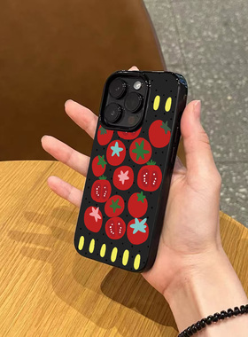 韩系ins风小众西红柿手机壳适用苹果17promax新款iphone15亮黑色13磨砂12超薄14全包11女款16pro全包防摔软壳