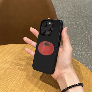 韩系ins风小众秋冬柿子适用苹果17promax不会撞壳手机壳磨砂iphone14亮黑色15硅胶13女12超薄16全包防摔软壳