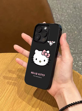 ins可爱卡通hellokitty手机壳适用苹果17promax新款iphone16亮黑色14硅胶13磨砂超薄12透明11女款15防摔软壳