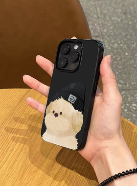 ins韩国情侣帽子狗狗手机壳适用苹果17promax新款iPhone17pro亮黑色15pro硅胶14磨砂13超薄12男女11全包软壳