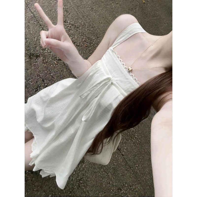 无袖上衣穿白色夏季吊带背心蕾丝