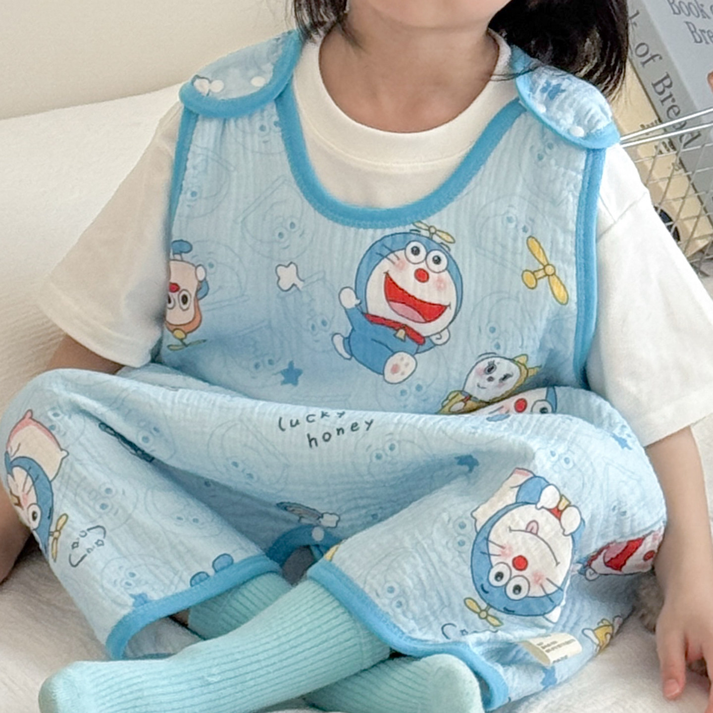 儿童睡袋纯棉纱布无袖背心式宝宝男童女童婴儿连体衣护肚夏季薄款