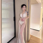 夜场工作服长裙性感透视晚礼服ktv小姐桑拿洗浴沐足疗女技师衣服