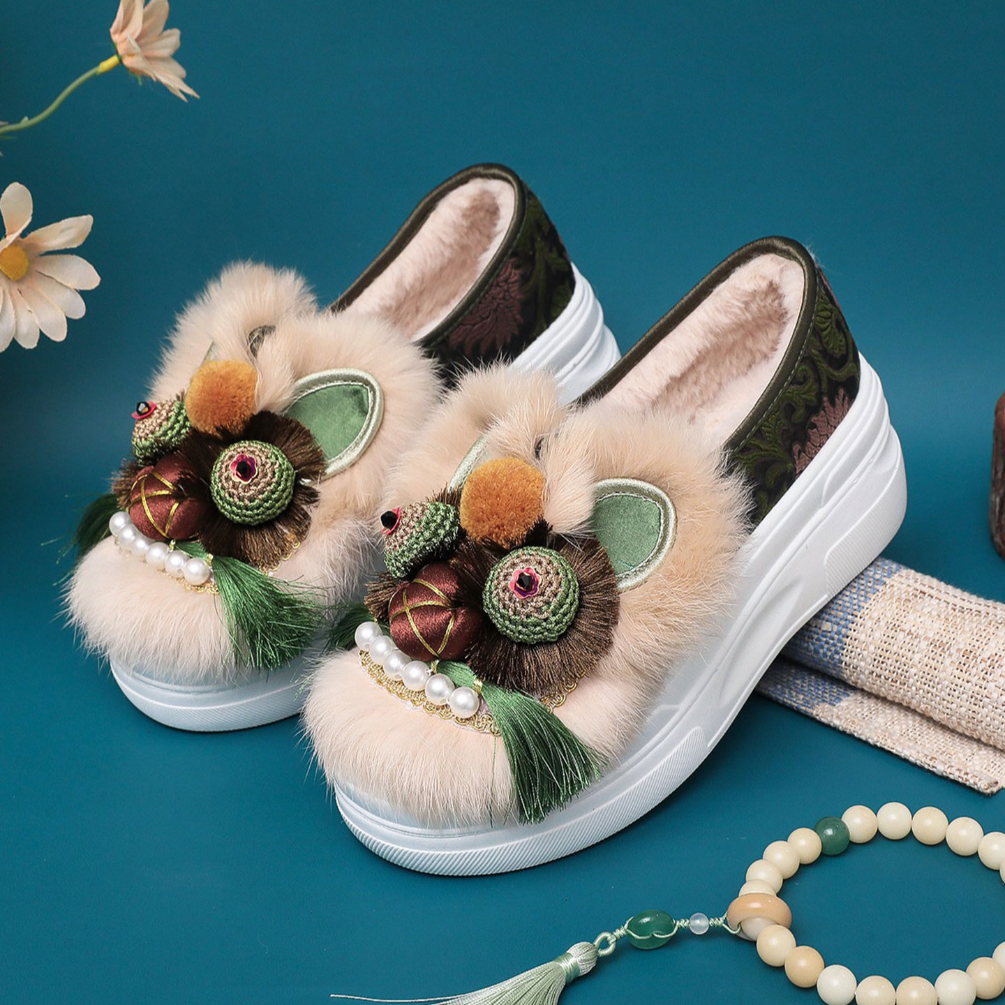 国风手工虎头鞋厚底刺绣虎头鞋