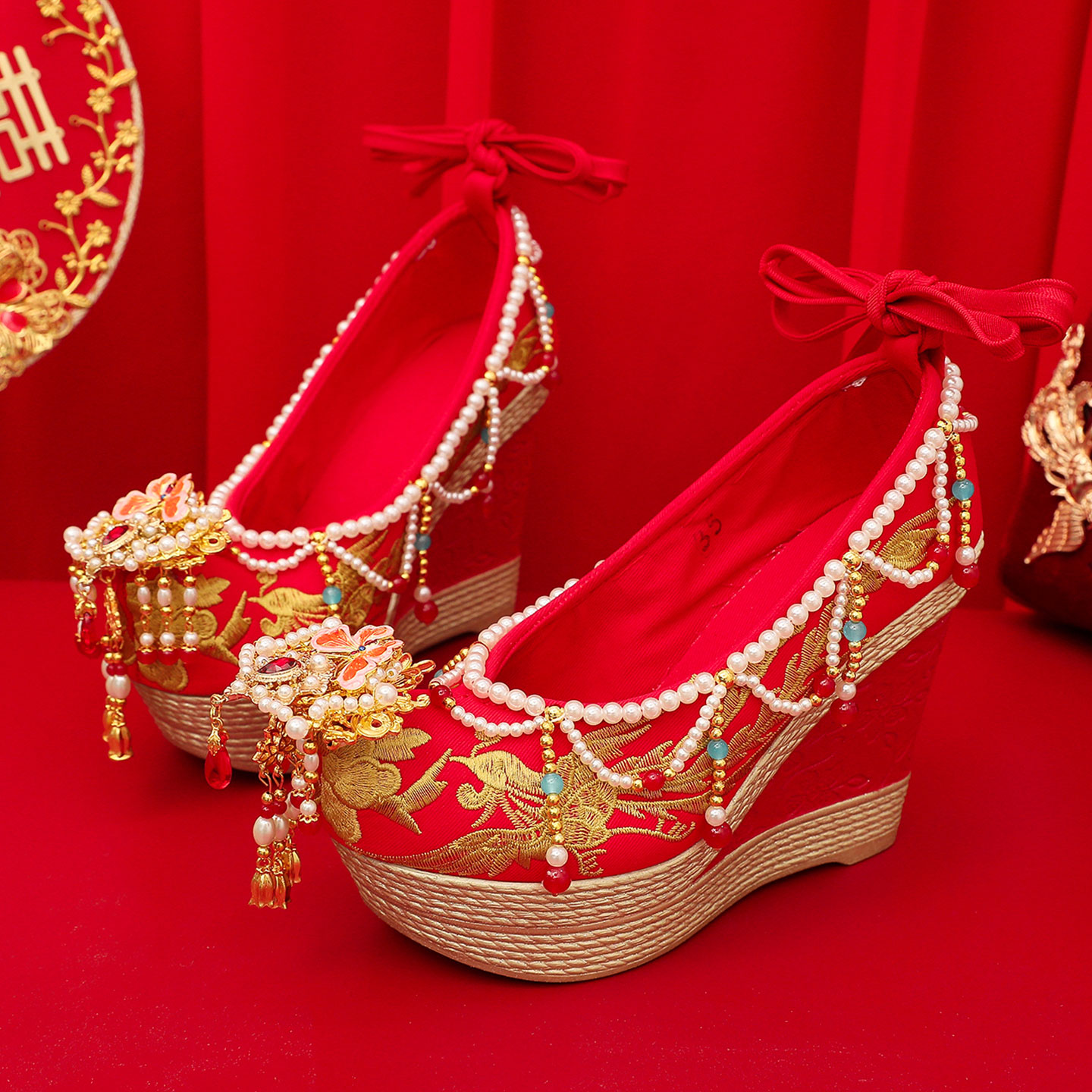 坡跟中式原创秀禾结婚汉服婚鞋子