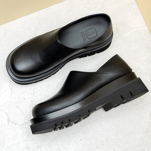 欧洲站小众休闲松糕厚底皮鞋 男高级感 男真皮纯牛皮舒适增高乐福鞋