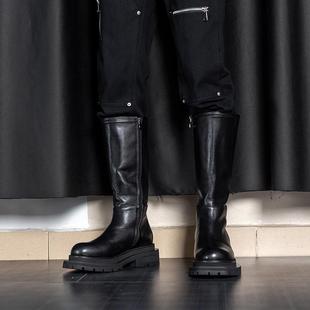 增高耐磨酷帅骑士靴 冬直高筒马靴子男款 小牛皮男士 长筒靴2026新款