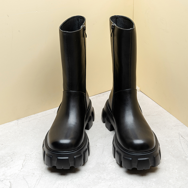 英伦风真皮中高筒马丁靴子男增高