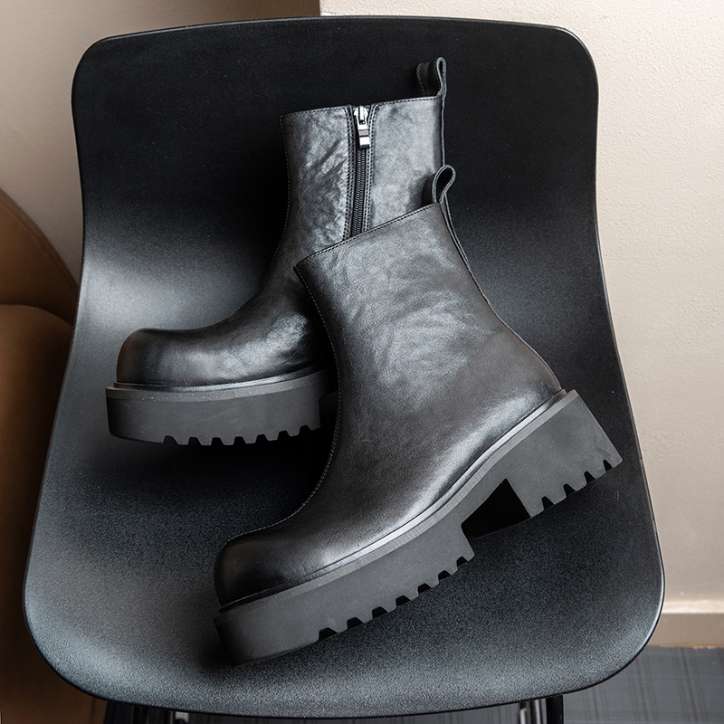 6.5cm增高马丁靴男真皮大头鞋靴