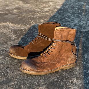 清仓特价 短靴里外全真皮沙漠靴子 真皮大底高端水洗复古马丁靴男款