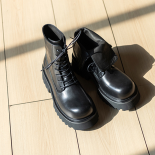 原创小牛皮两穿6.5cm增高大头德比马丁靴男士 加绒男靴子 2025新款