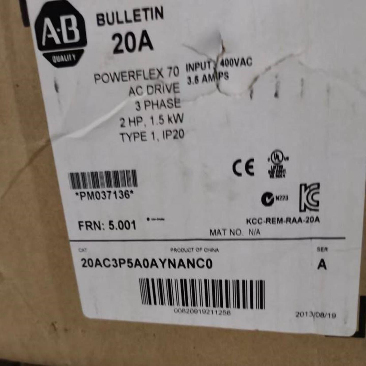 配件罗克韦尔PowerFlex70 变频器20AC3P5A0AYNANC0 AB议价