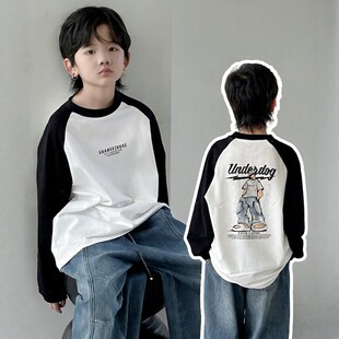 男童薄款长袖T恤春秋2026新款儿童拼色打底衫中大童痞帅内搭上衣