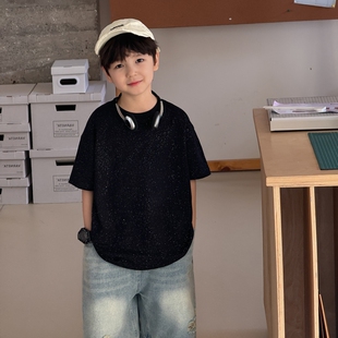 儿童潮酷满天星纯色短袖t恤男女童夏季新款中大童宽松纯棉上衣潮