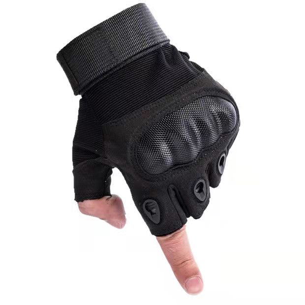 战术手套户外健身骑行防滑手套 CS半截露指全指手套 迷彩全黑手套