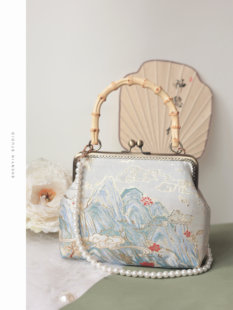 神隐手作千里江山古风汉服包包国风复古马面竹节提手包口金包中式