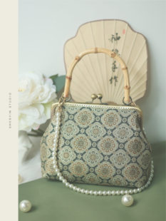 神隐原创宋锦中国风汉服包包复古新中式竹节手提斜挎包口金包方包