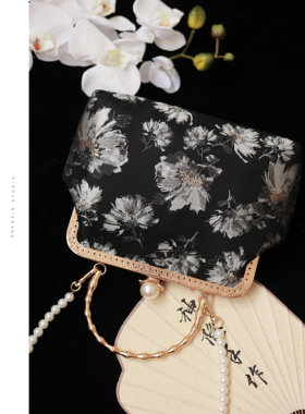 神隐手作复古新中式旗袍包包百搭小众手提包斜挎手提珍珠包黑色款