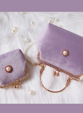 神隐自制《香芋紫》丝绒仙气十足珍珠晚宴复古口金包手提斜跨女