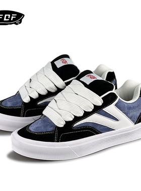 VFDF 面包鞋翻毛皮拼接复古低帮板鞋女ins潮情侣百搭街头休闲鞋子