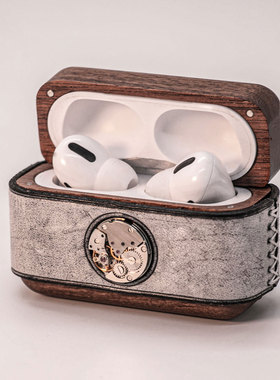 AirPodspro3代AirPods4代保护壳机芯朋克造型木质皮质适用于苹果耳机airpodspro2保护套3代小众真皮原创