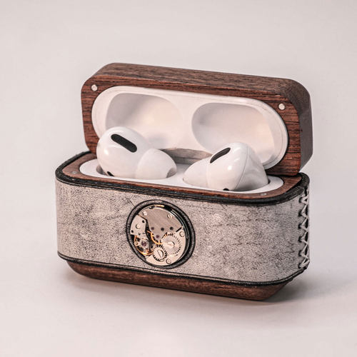 手作礼品真皮耳机保护套实木