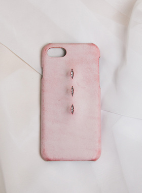 粉色纯手工眼睛适用于苹果少女心iphone16proi皮革艺术手机壳原创15pro15promax创意小众设计感14pro15plus