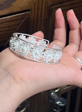 初见 花朵足银纯银民族婚庆纯银手工礼品足银纯银掐丝拉丝手镯