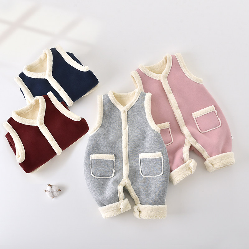 婴儿连体背带啼秋冬加绒保暖百搭